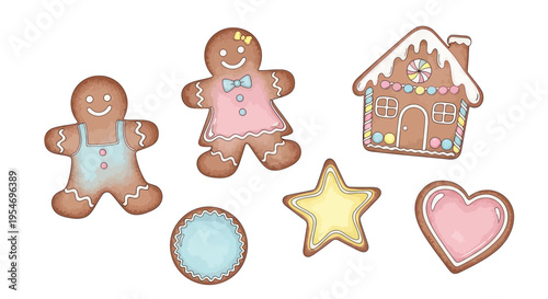 Christmas Gingerbread Cookies: House, People, Star, Heart