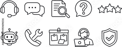 Collection of customer service and support icons in a clean line art style