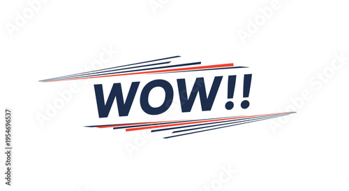 Dynamic word wow in bold dark blue letters surrounded by fast moving red and blue lines to show excitement and surprise.