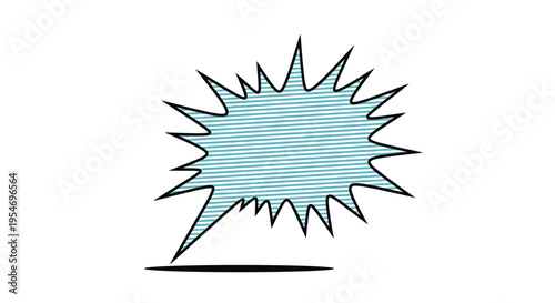 Jagged blue comic book speech bubble with horizontal stripes and a shadow beneath it for dialogue or explosive sound effects.