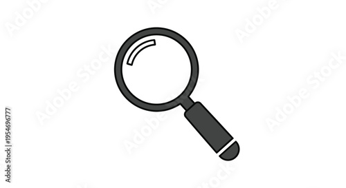 Classic magnifying glass icon with a dark grey handle and silver metallic frame is shown as a simple vector illustration for search concepts.