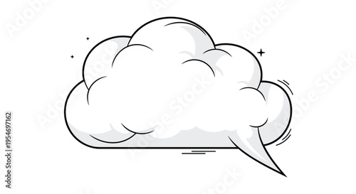 Large fluffy white cloud outline with small stars and dynamic lines serves as a stylized speech bubble or thought cloud for comic designs.