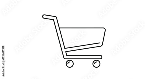 Simple black line art illustration of a shopping cart icon on a white background for e-commerce and retail business concepts.