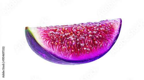 Vibrant wedge of ripe purple fig showcases its juicy texture and rich color, perfect for culinary presentations