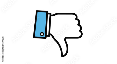 Blue sleeved hand gesture showing a thumbs down icon symbolizing dislike, negative feedback, or social media disapproval.