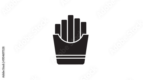 French fries icon in a red box, a simple black and white illustration representing fast food. featuring chips, snack, potato with unhealthy and