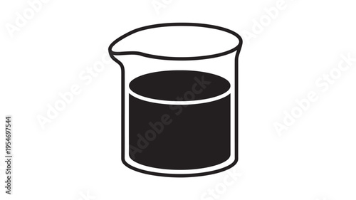 Beaker filled with dark liquid and a spout for pouring, isolated on a white background for science and laboratory themes