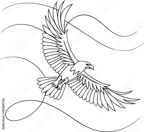 Eagle bird of prey flying freely line art