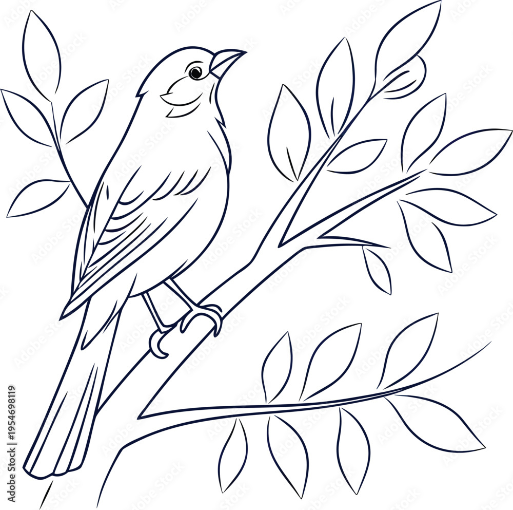 Fototapeta premium Bird perching on tree branch coloring page design