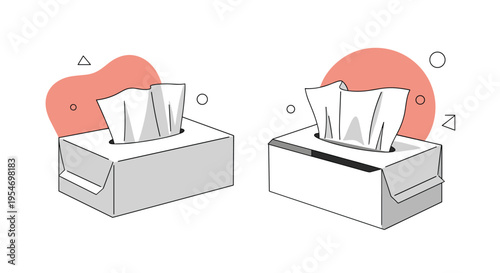 Two tissue boxes with white paper popping out against a soft pink abstract background for health and personal care themes.