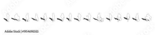 A collection of Diverse top view outline vector People Walking, Sitting, Standing with gray shadows underneath, useful for realistic architectural plans. Overhead perspective characters illustration