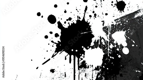 Abstract Black Ink Splatter Pattern on White Background in Grunge Style