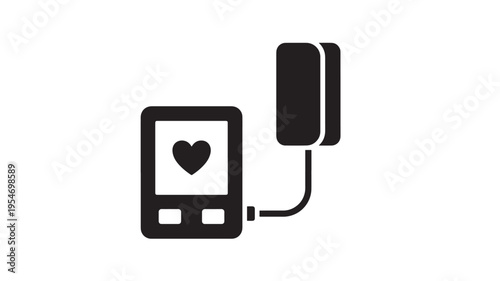 Device digital heart monitor with black outline and display showing a heart shape, medical technology symbol.
