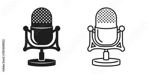 Microphone icon in flat style. Mic for podcast vector illustration on isolated background. Music equipment sign business concept.