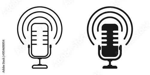 Microphone icon in flat style. Mic for podcast vector illustration on isolated background. Music equipment sign business concept.