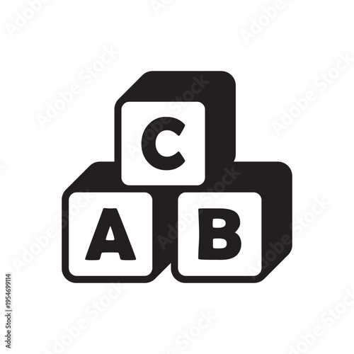 Alphabet ABC blocks icon silhouette in flat style. Child education vector illustration on isolated background. Elementary school sign business concept.