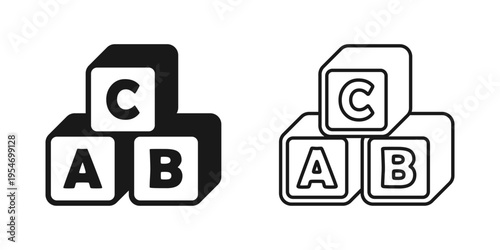 Alphabet ABC blocks icon silhouette in flat style. Child education vector illustration on isolated background. Elementary school sign business concept.