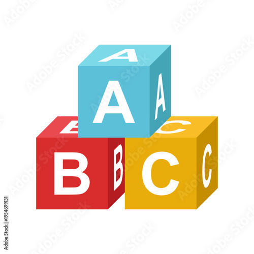 Alphabet ABC blocks icon in colorful flat style. Child education vector illustration on isolated background. Elementary school sign business concept.