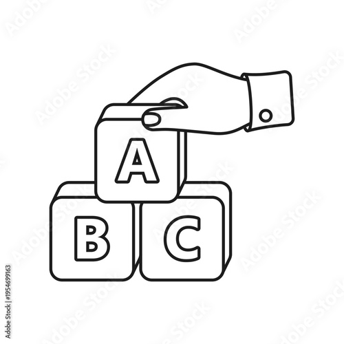 Hand holding alphabet ABC blocks icon silhouette in flat style. Child education vector illustration on isolated background. Elementary school sign business concept.