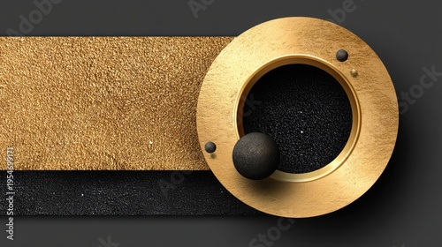 Textured Gold Circular Frame Over Black Granular Surface on Dark Background
