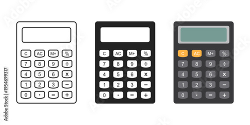 Calculator icon set collection in flat style. School educational supplies vector illustration on isolated background. Financial stationery sign business concept.