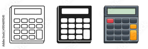 Calculator icon set collection in flat style. School educational supplies vector illustration on isolated background. Financial stationery sign business concept.