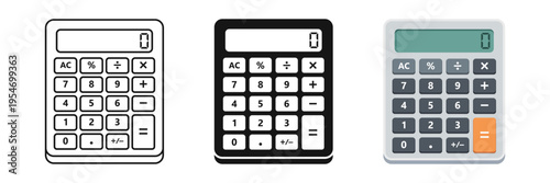 Calculator icon set collection in flat style. School educational supplies vector illustration on isolated background. Financial stationery sign business concept.