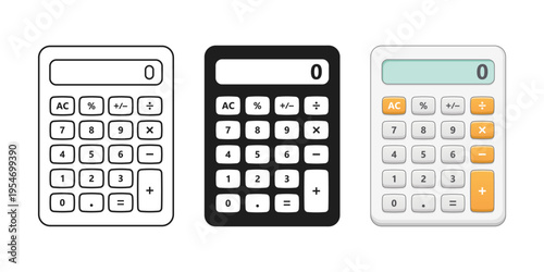 Calculator icon set collection in flat style. School educational supplies vector illustration on isolated background. Financial stationery sign business concept.