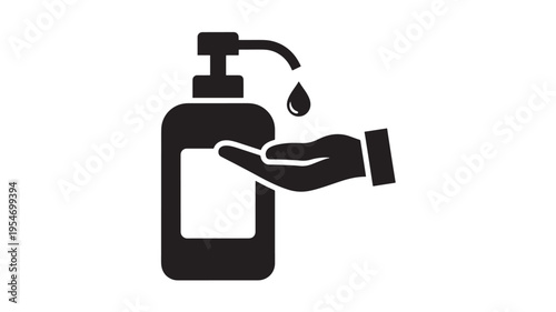 Hand dispensing liquid sanitizer from a pump bottle onto an open palm, representing hygiene and disinfection.