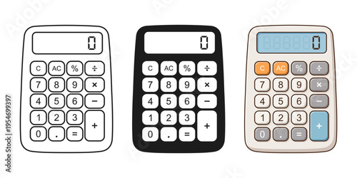 Calculator icon set collection in flat style. School educational supplies vector illustration on isolated background. Financial stationery sign business concept.