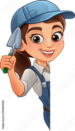 A woman female bricklayer h...