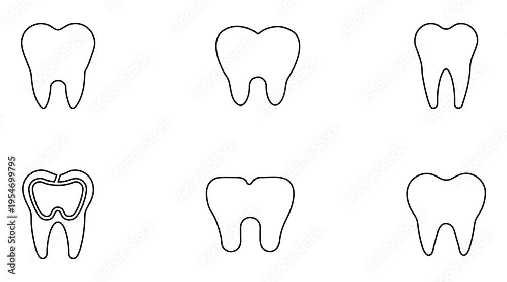 Fototapeta premium Tooth line icon vector set, healthy enamel shine tooth symbol outline icon vector illustration