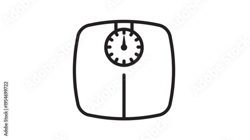 Scale icon with dial and pointer, representing weight measurement in a simple line art style for health and fitness concepts.