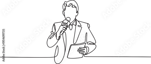 One continuous line drawing of Reporter is on duty vector design illustration. One line draw graphic design vector
