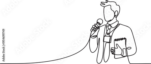 One continuous line drawing of Reporter is on duty vector design illustration. One line draw graphic design vector