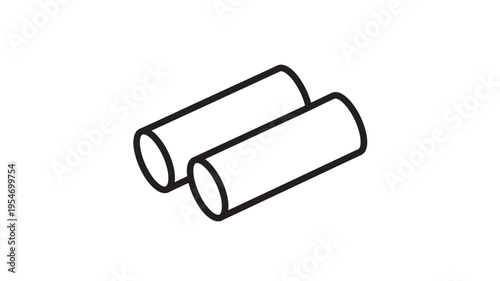 Two cylindrical paper towel rolls with black outline and white fill on a white background, viewed from an isometric perspective.