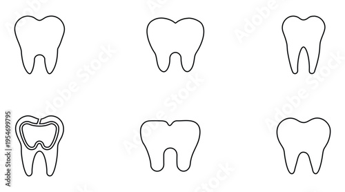 Tooth line icon vector set, healthy enamel shine tooth symbol outline icon vector illustration