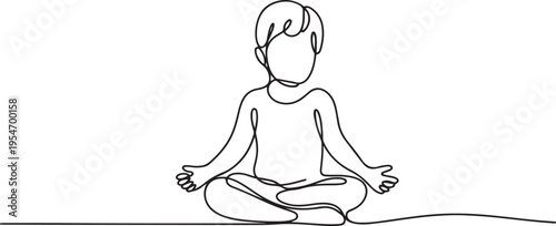 Child doing yoga continuous line drawing. One line draw graphic design vector