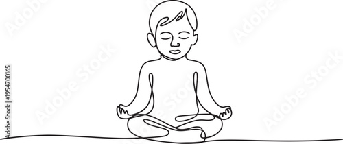 Child doing yoga continuous line drawing. One line draw graphic design vector