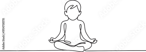 Child doing yoga continuous line drawing. One line draw graphic design vector