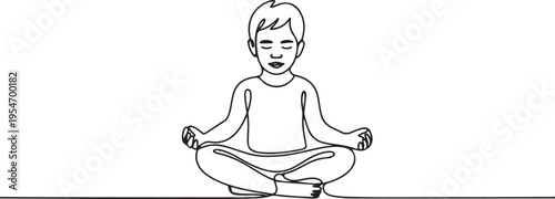Child doing yoga continuous line drawing. One line draw graphic design vector