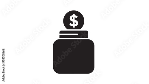Coin with dollar sign being placed into a jar icon, representing savings and financial goals. featuring money, investment, finance with banking and