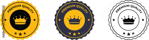 Premium quality badge set with crown icons, Black and outline seal labels vector Isolated on transparent background