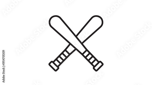 Baseball bats crossed icons with thick black outlines and simple white background. featuring icon, sport, game with equipment and weapon elements for