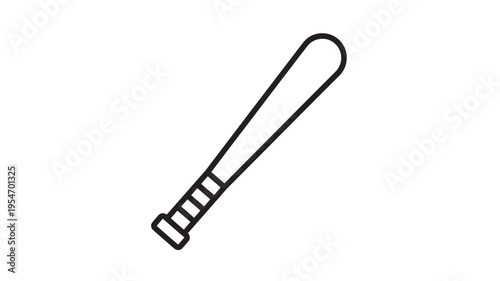 Baseball bat icon with a clean, minimalist black outline on a white background, representing sports equipment.