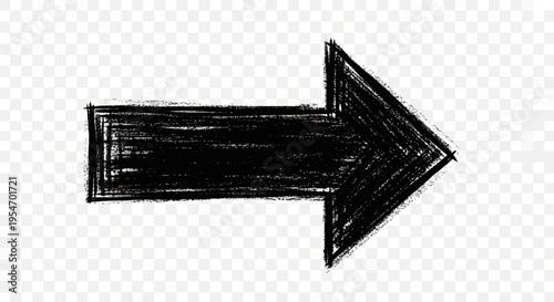 Black hand-drawn arrow on transparent background