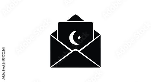 A black envelope graphic contains a crescent moon and star creating a striking silhouette high quality