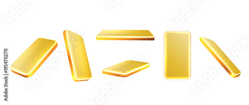 Gold smartphone mockup,front, side, and perspective view