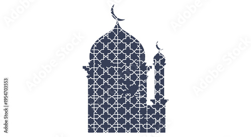 Detailed islamic architecture featuring a mosque and crescent moon presented as a silhouette high quality professional
