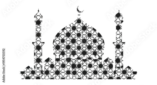 Intricate black silhouette of a mosque with minarets against a white background silhouette high quality professional